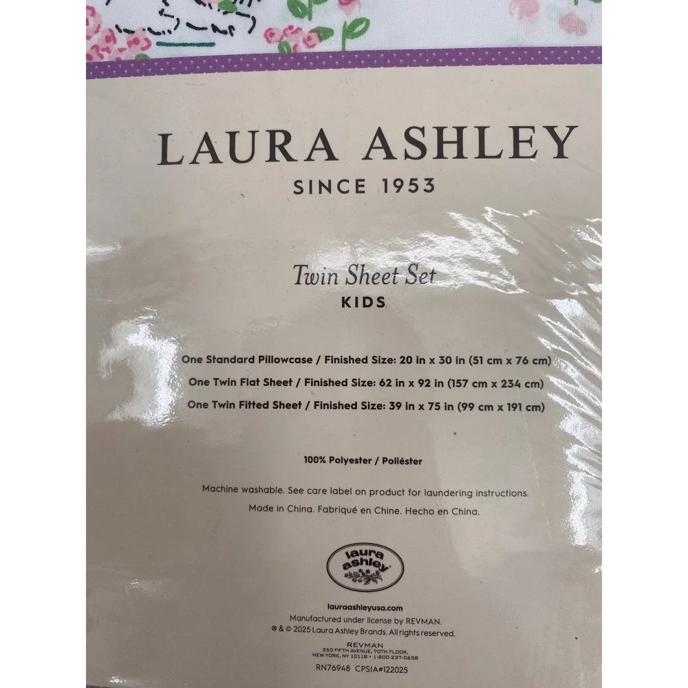Laura Ashley Sheet Set Kids TWIN White Westie Dog Pup Floral Pink 3pc Bedding